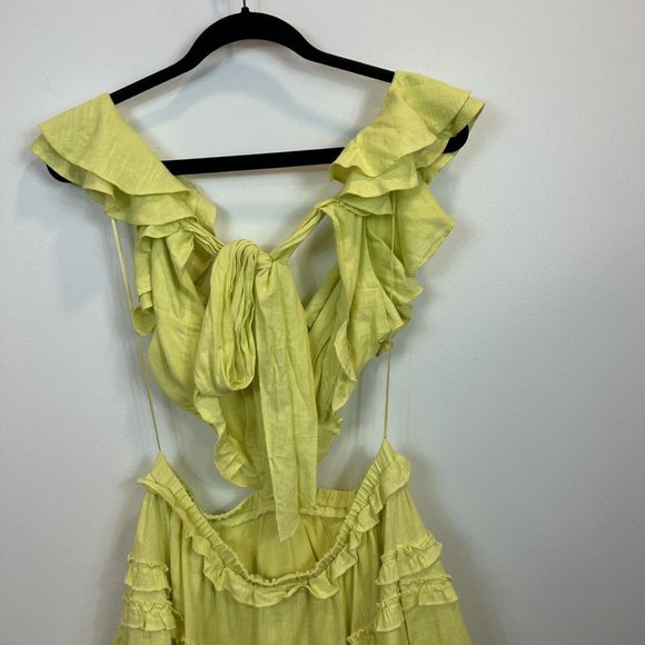 NWT Edite Mode Elegant Summer Yellow V-Neck Ruffle Cut-Out Dress Yellow Large - Picture 10 of 12